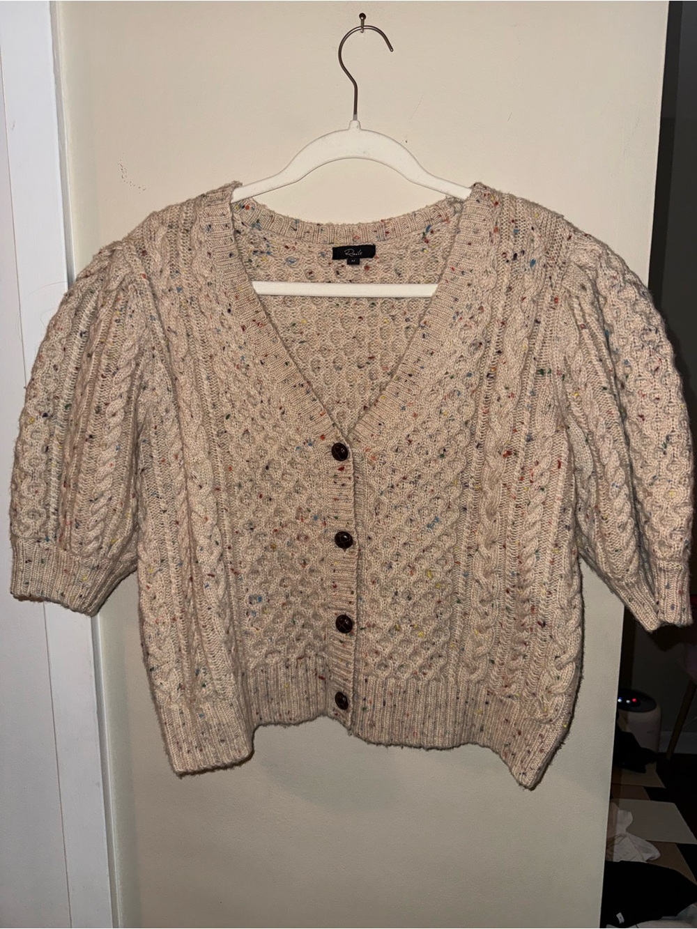 Rails Cream Speckled Cable-Knit Button Cardigan